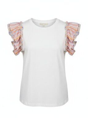 Flat White Ruffle Sleeve Top XXS